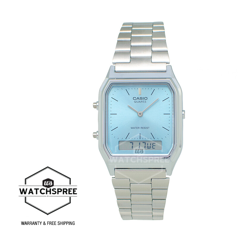 Casio Analog Digital Dual Time Stainless Steel Band Watch AQ230A-2A1 AQ-230A-2A1