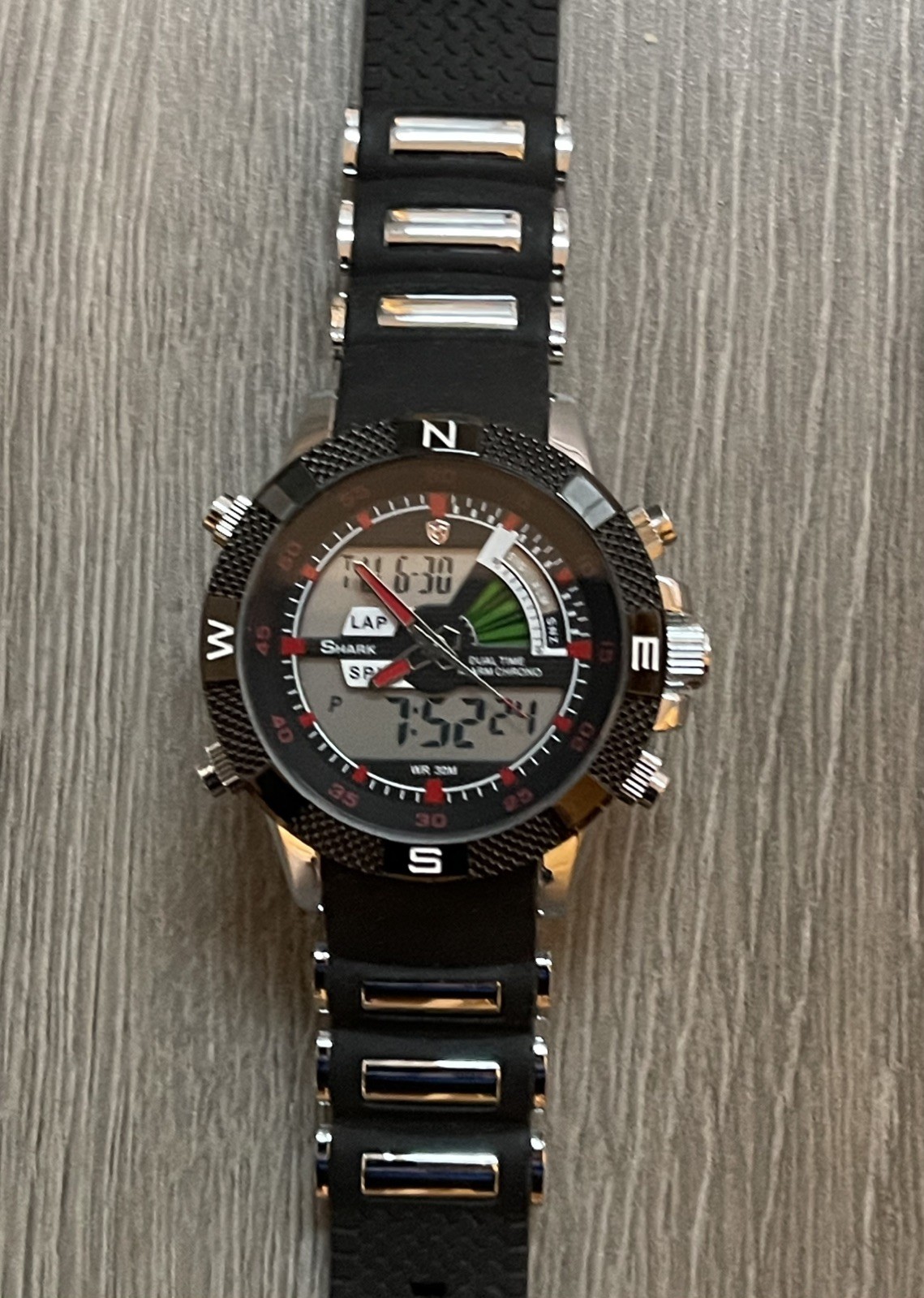 Shark Sport Chronograph Watch DS0061 free rugged case! Biker tough watch