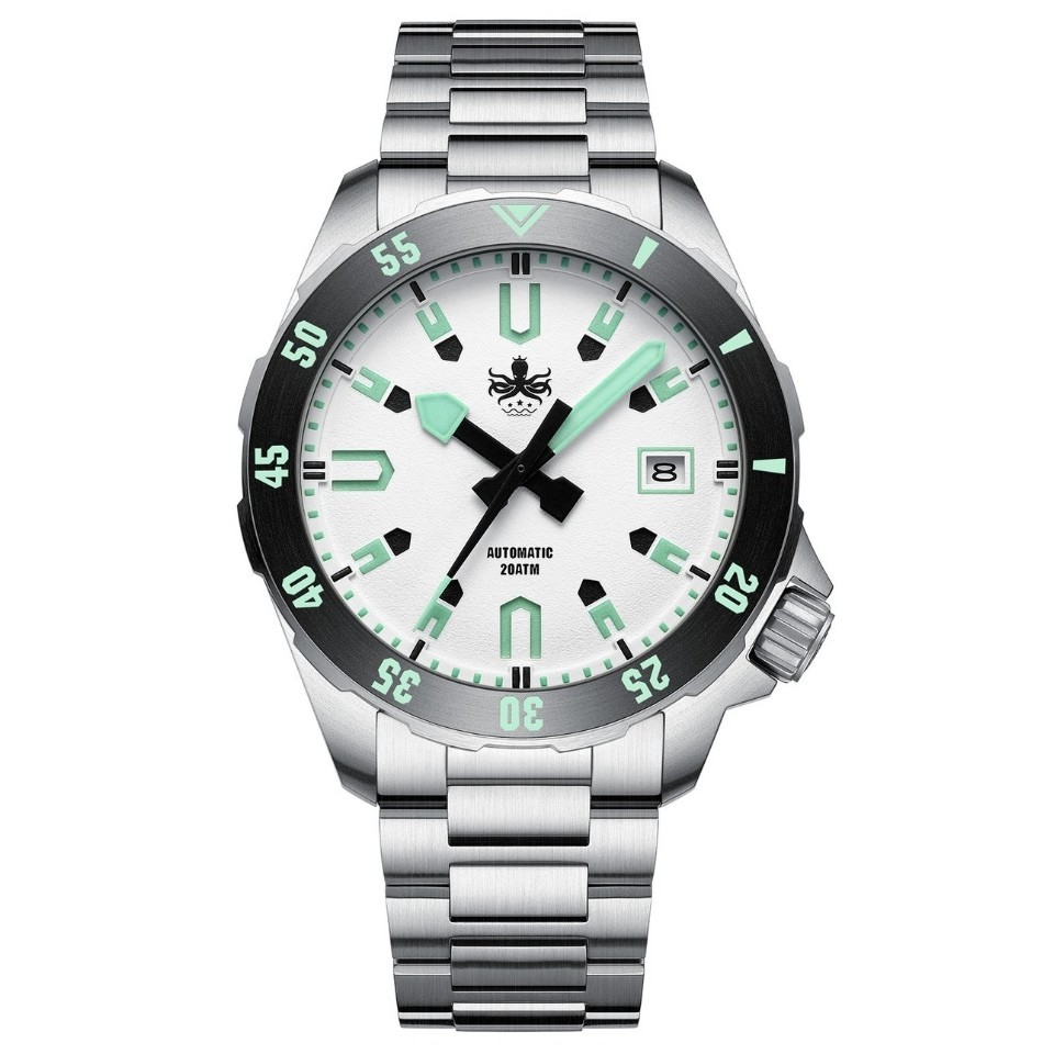 PHOIBOS Apollo PY056E Men’s Wristwatch Stainless Steel White Dial Diver 200m