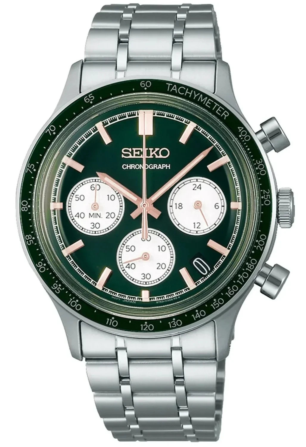 SEIKO Chronograph Quartz Light Green Dial Watch SSB481 Stainless Steel New
