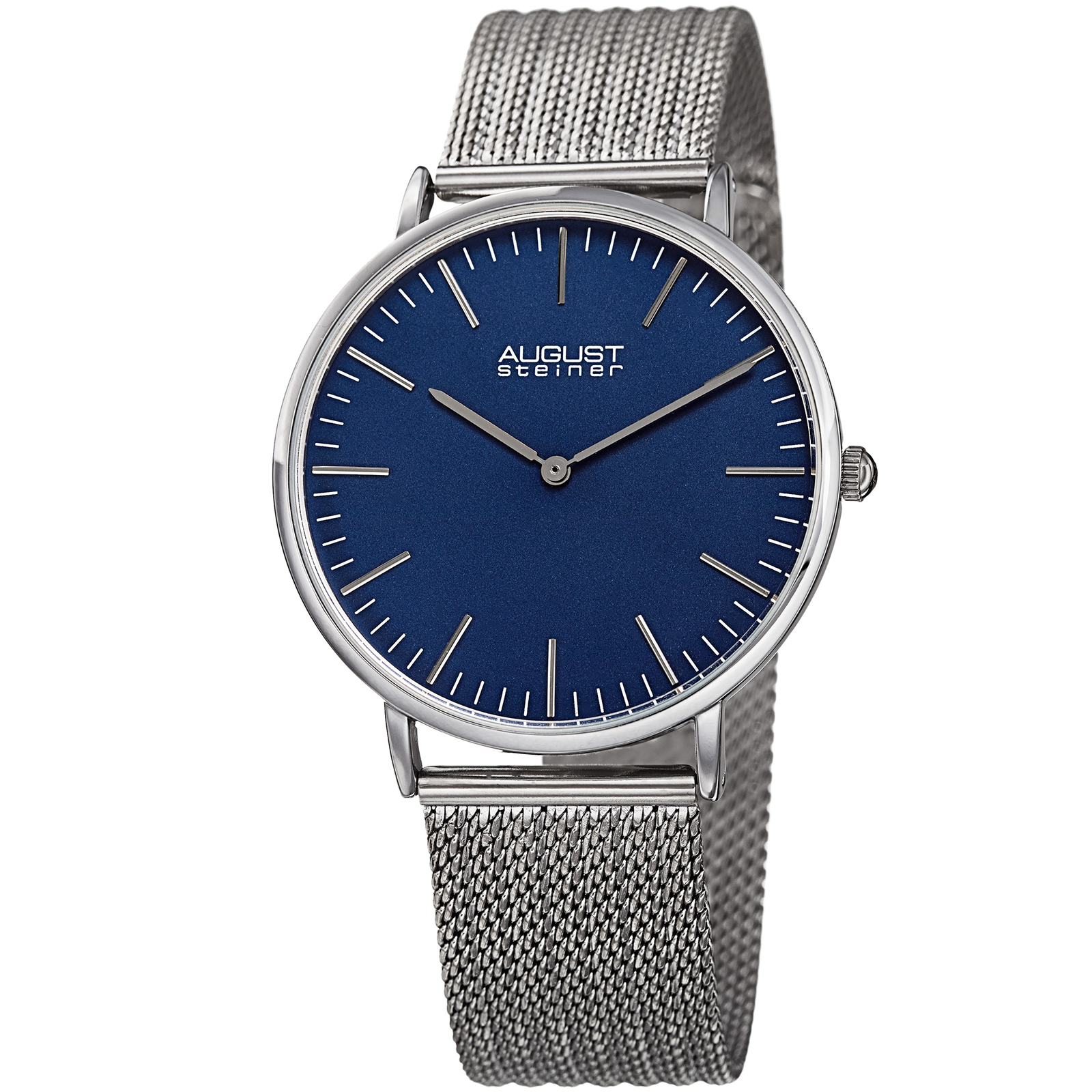 Men’s August Steiner AS8219SSBU Matte Dial Steel Mesh Bracelet Quartz Watch