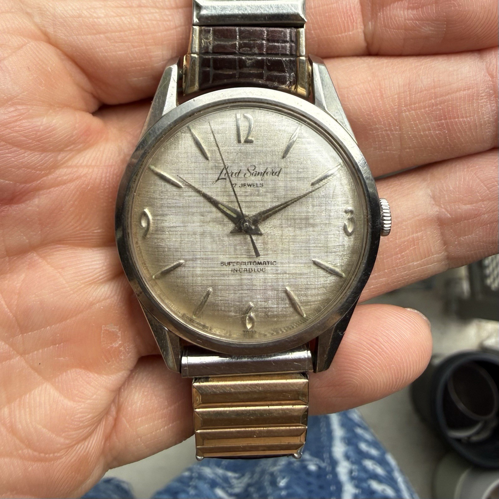 Vintage Lord Sanford Super Automatic Linen Dial Mechanical Men’s Watch Steel