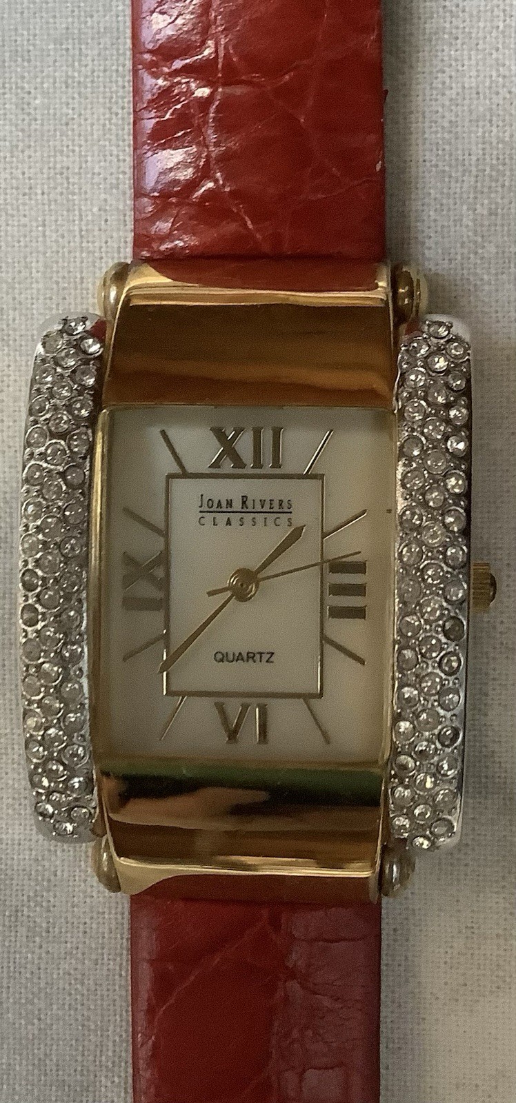 Joan Rivers Classics Watch w/Rhinestones & 2 Bands: Red and Green, New Battery!