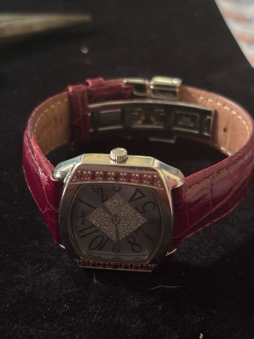 Lucien Piccard women’s watch 27061RHO gem bezel leather Sapphire Coated Crystal