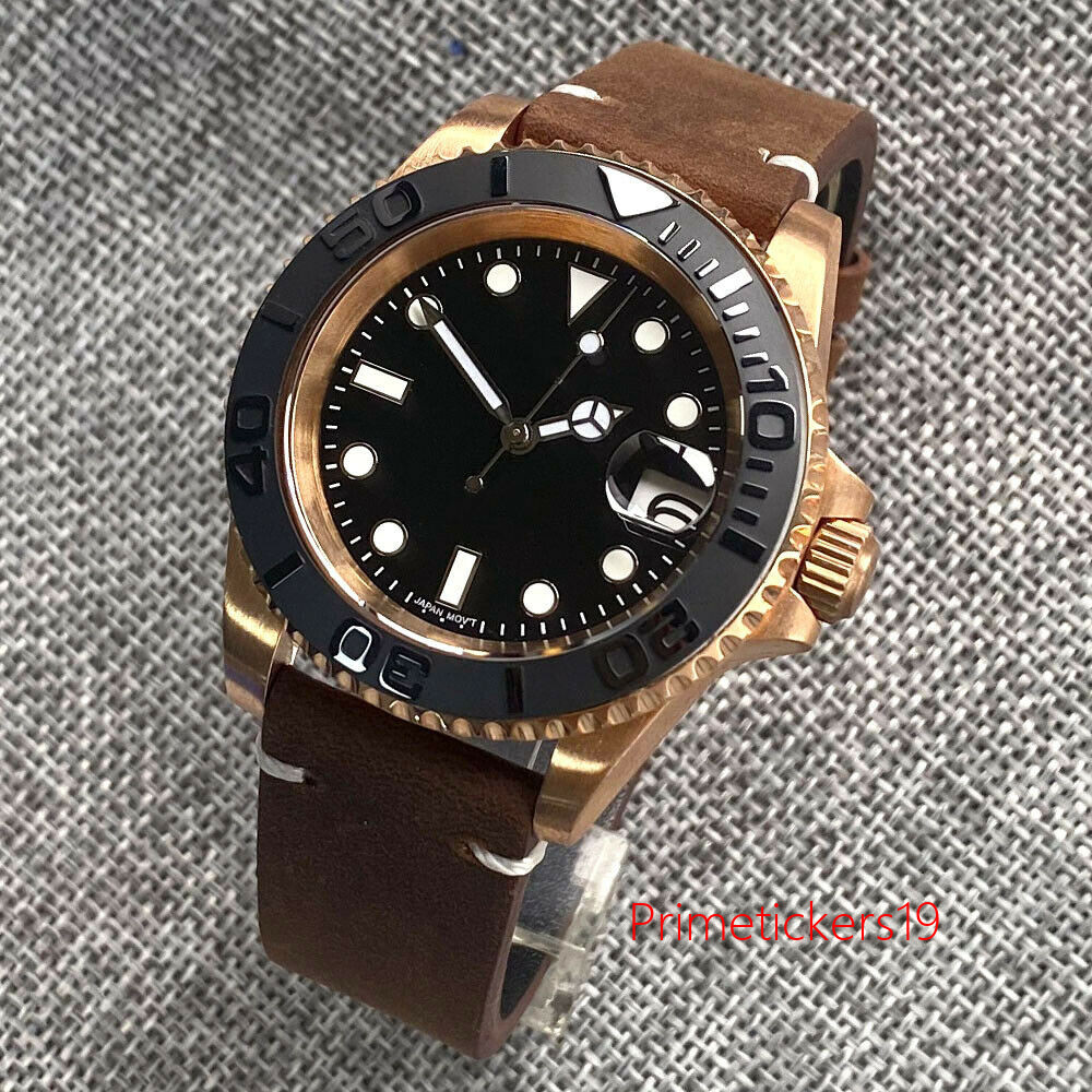 Tandorio CUSN8 Solid Bronze NH35A Automatic Men Watch Ceramic Insert Black Dial