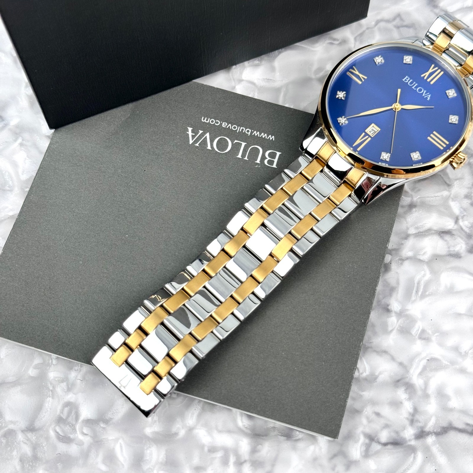 Bulova Men’s Classic Diamond Blue Dial Two-Tone Stainless Steel Watch 98D130
