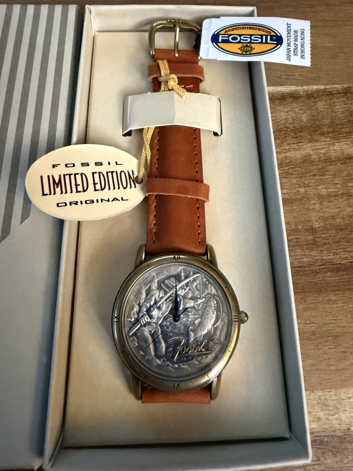 Fossil Fisherman Watch Vintage Fishing Theme Men’s Watch LE-9456 Fully Stickered