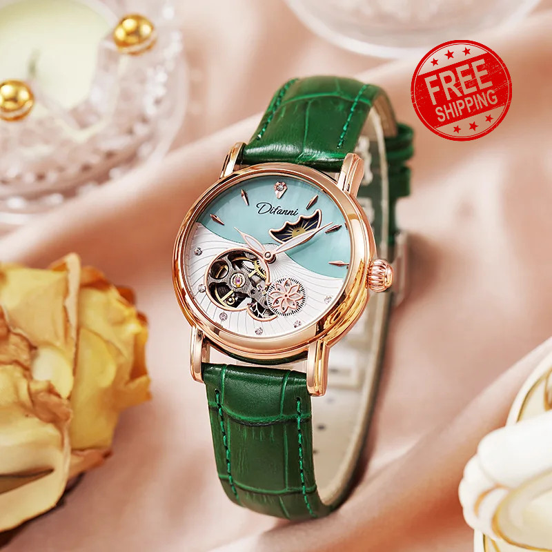Women’s Automatic Flower Rotating Moonphase Watch Luxury Waterproof Luminous