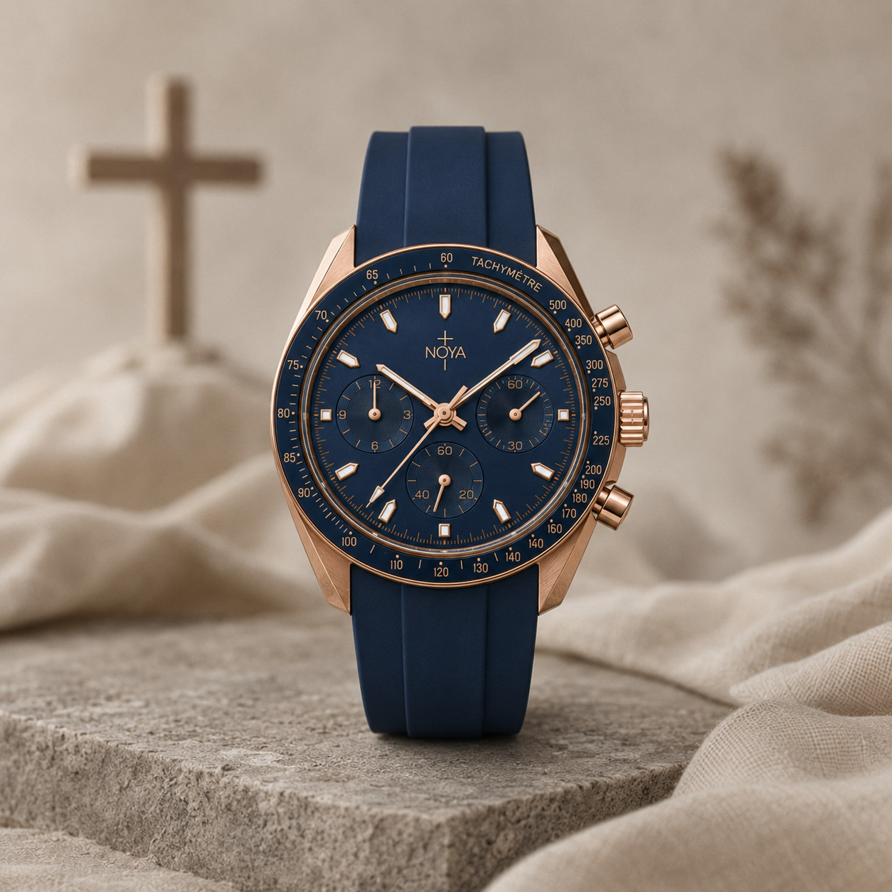 Custom Watch Nova Christian Grace Blue Dial Rose Gold Tone Strap Men’s