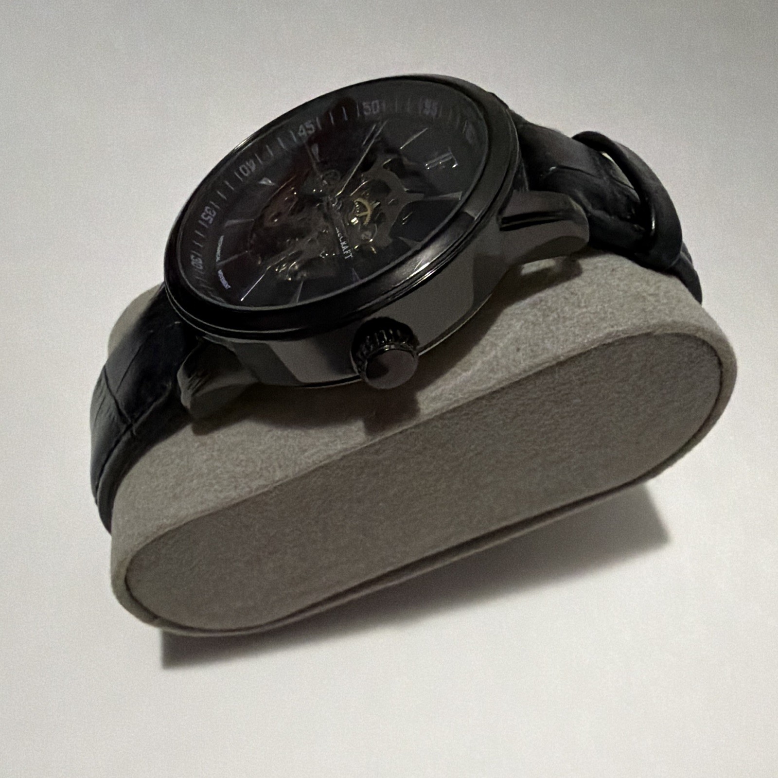 Timecraft Automatic Skeleton Dial Watch 42mm Stainless Steel Black Leather 5ATM
