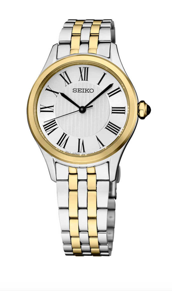 Seiko Silver Dial Roman # Two Tone Gold Silver Quartz Women Steel SUR612 Watch
