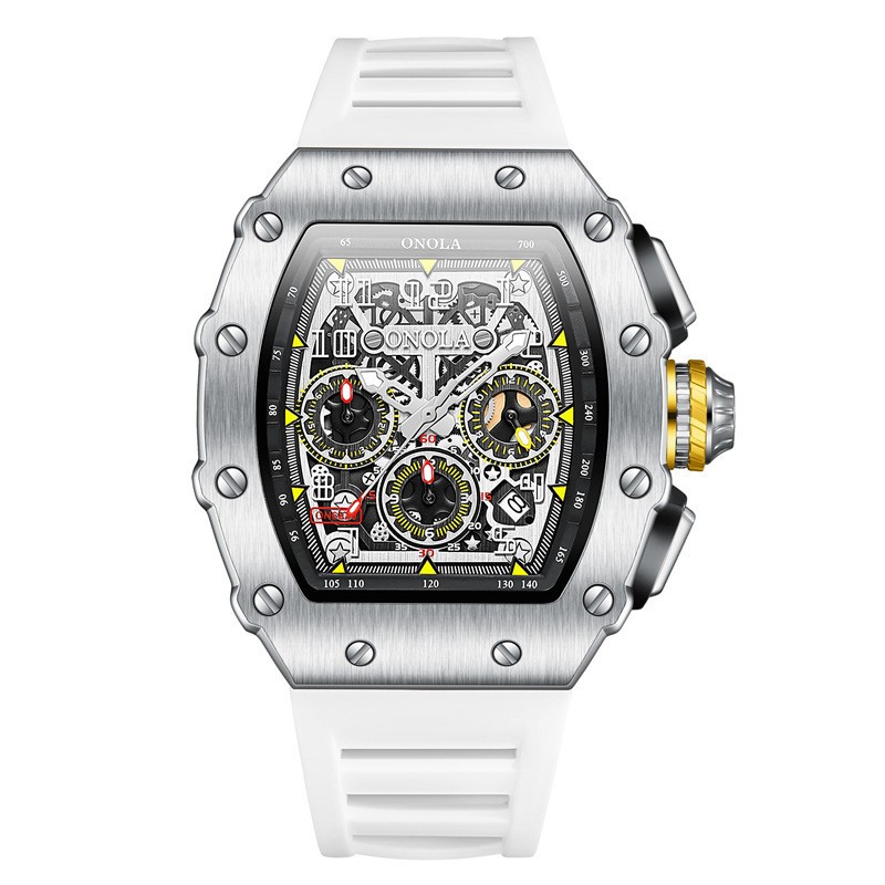 ONOLA Men Sport Watch Chronograph Quartz Waterproof Silicone Band Date