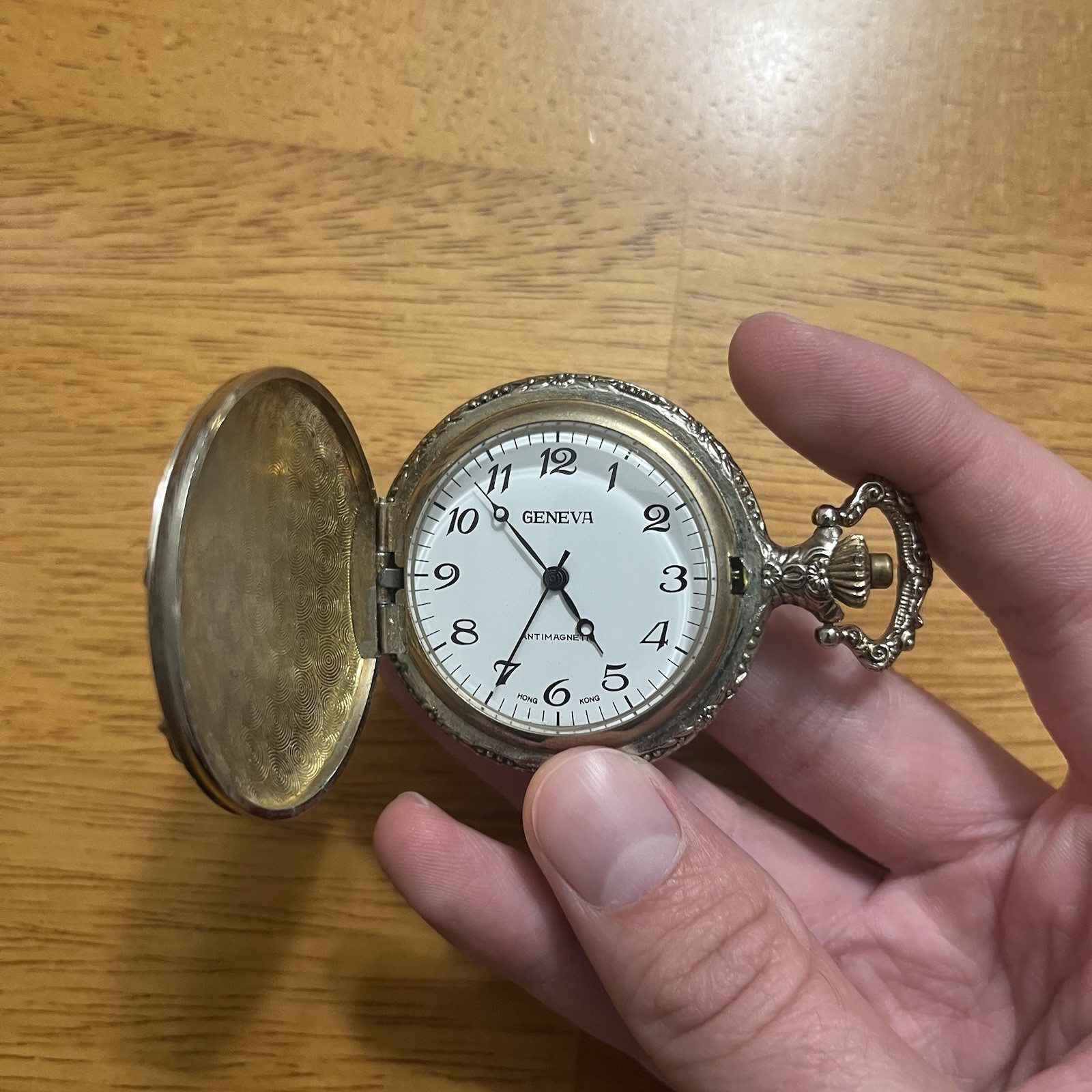 Vtg Geneva Pocket Watch Antimagnetic Hunting Deer Motif Gold Tone 1970’s Runs