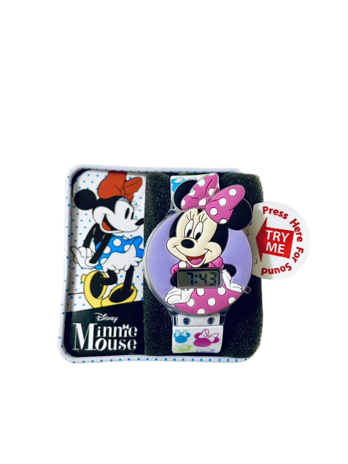 Disney Minnie Mouse Light Up Multi Color w/Sound Rubber Band kid’s Watch – NEW