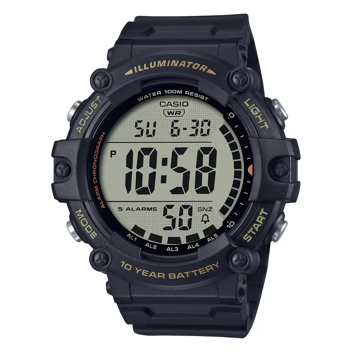 Casio AE1500WH-1AV WIDE FACE Digital Watch 100M WR 10 Year Battery 5 Alarms New