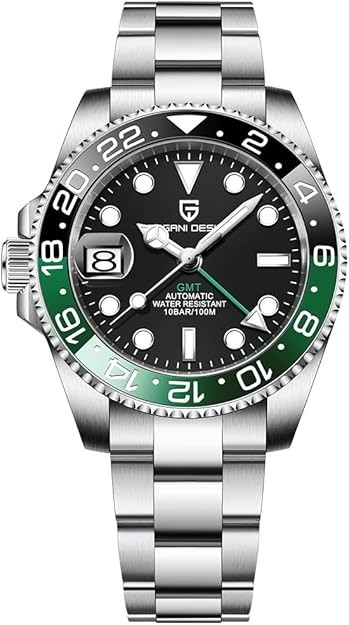 🔥USA🔥PAGANI DESIGN PD-1662 Black/Green 40mm Luxury GMT Men Mechanical Watch