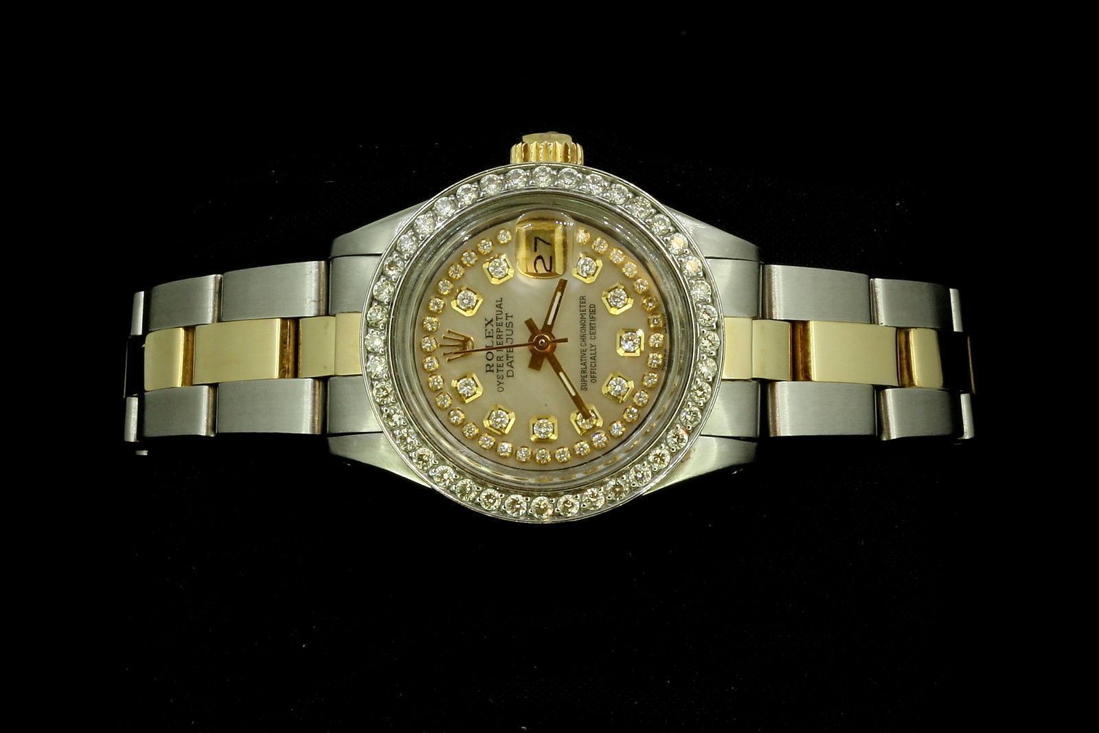 Rolex Lady Datejust Oyster Stainless Gold Diamond Dial Bezel String