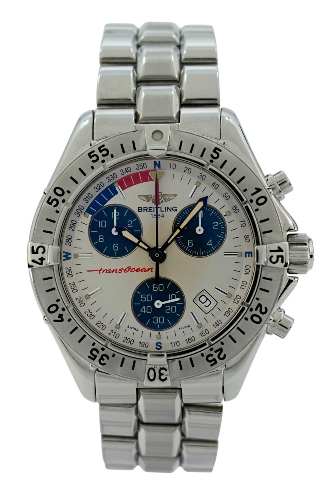 Breitling 41mm Men’s Transocean Yacht Timer Chronograph Swiss SS Watch- A53340!