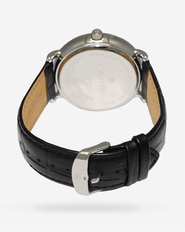 Croton Men’s Quartz Analog Watch Green Dial Black Leather Strap 42mm 30m