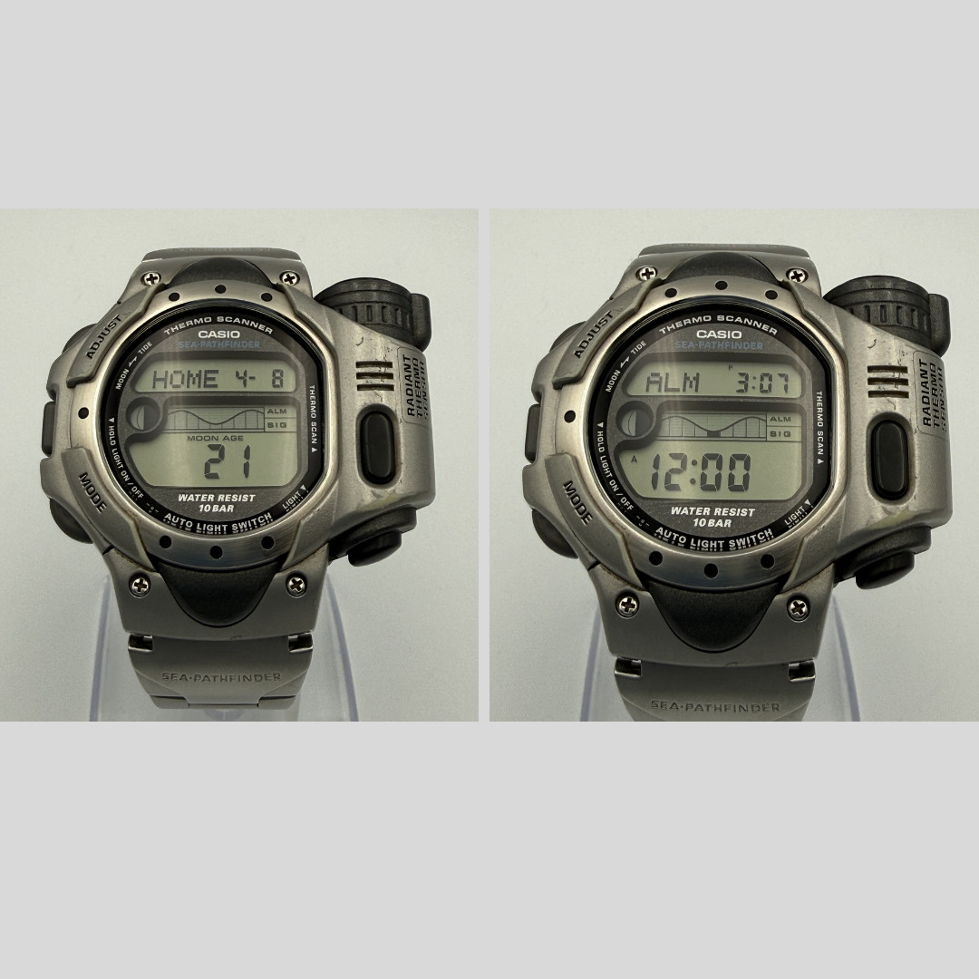 Casio SPF-10 Sea Pathfinder Vintage Thermo Scanner Watch w/Box, Links – Rank B