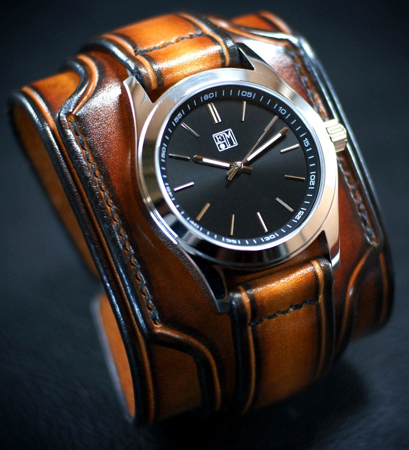 New Leather cuff watch Sunburst layered style Handmade in New York