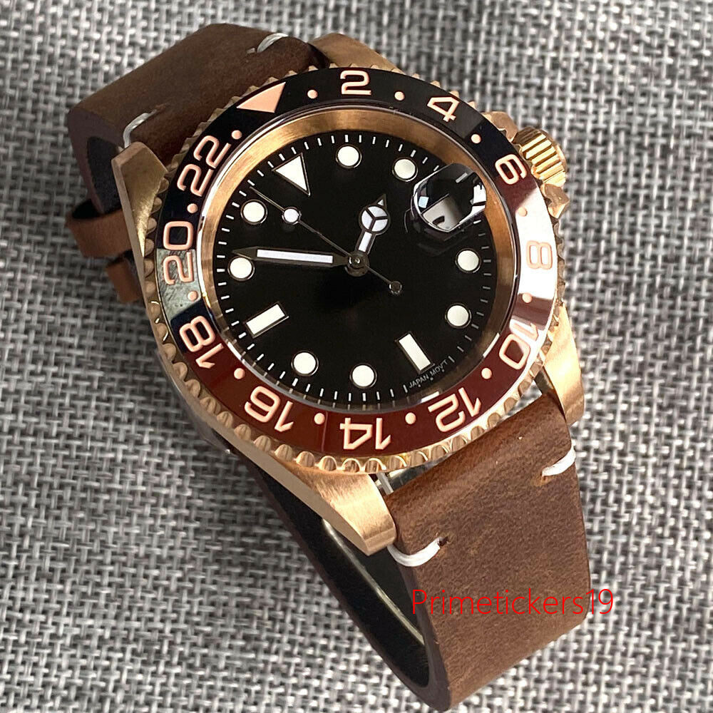 Tandorio CUSN8 Solid Bronze NH35A Automatic Men Watch Ceramic Insert Black Dial
