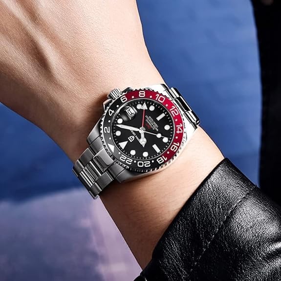 🔥USA🔥Pagani Design PD-1662 Master GMT Black Red Bezel Automatic Watch Oyster