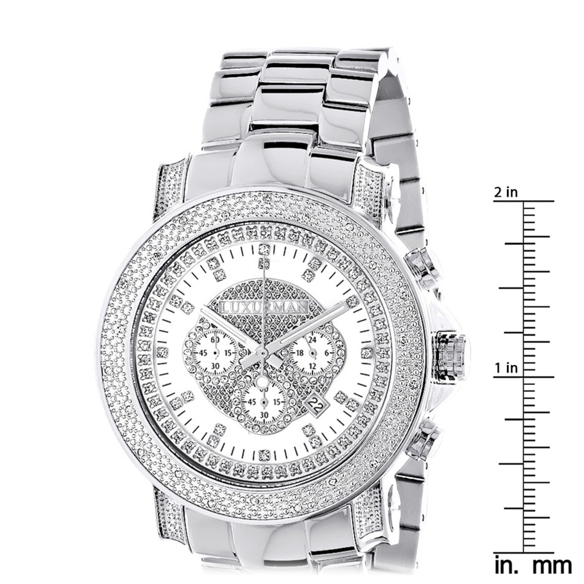 Men’s Stainless Steel Diamond Watch | Luxurman Escalade 48 mm | White Dial