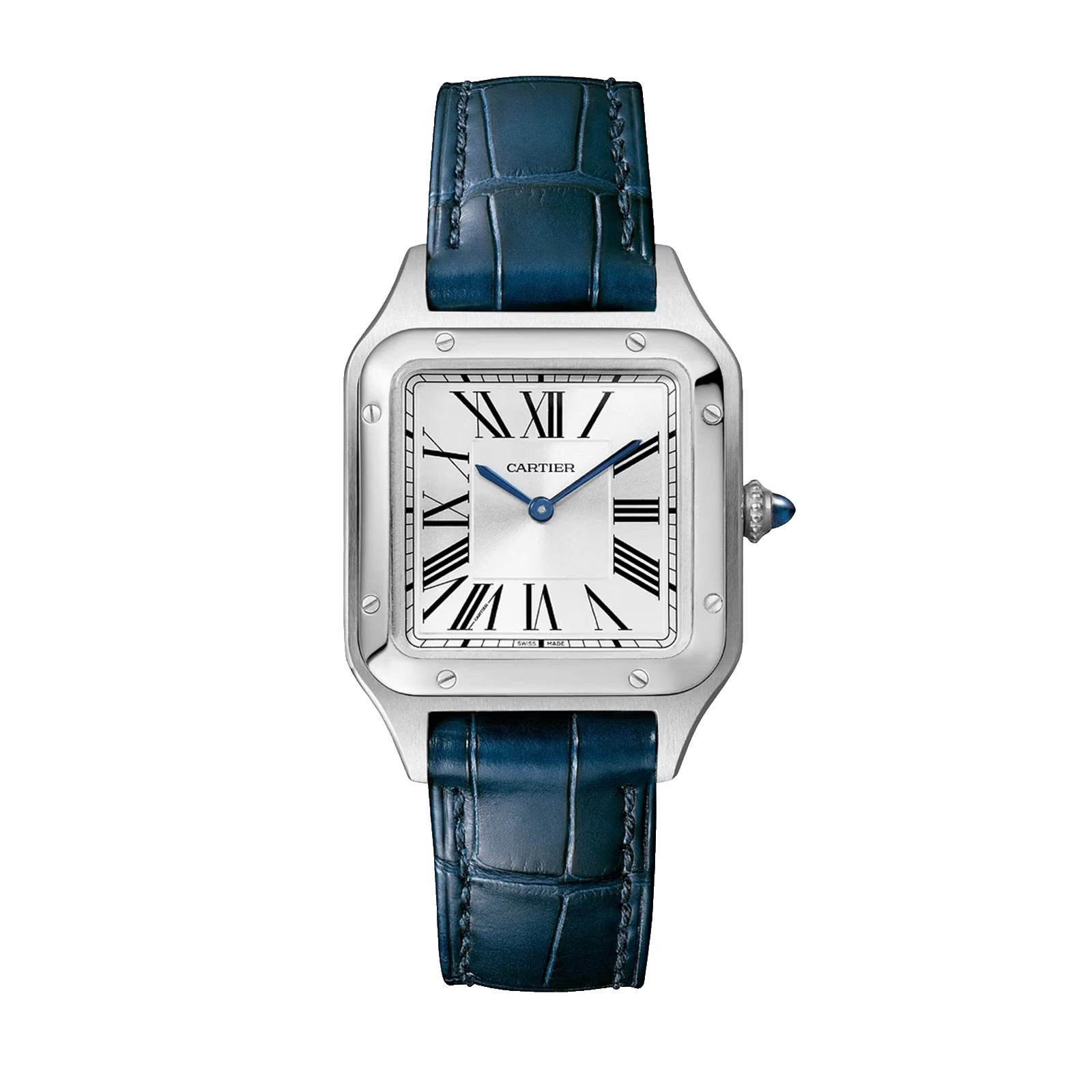 Cartier Santos Dumont Silver Dial Blue Leather Strap Watch WSSA0086