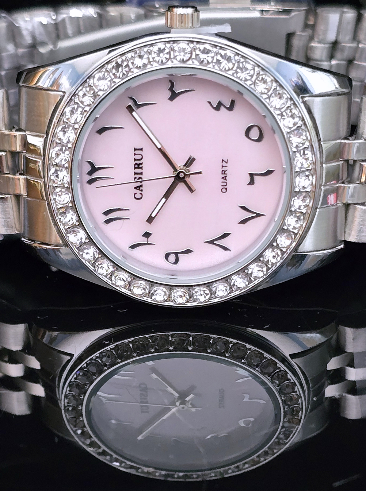 NEW! Casiru Ladies Rhinestone Bezel w/Pink Shell Dial Quartz Watch Stainless