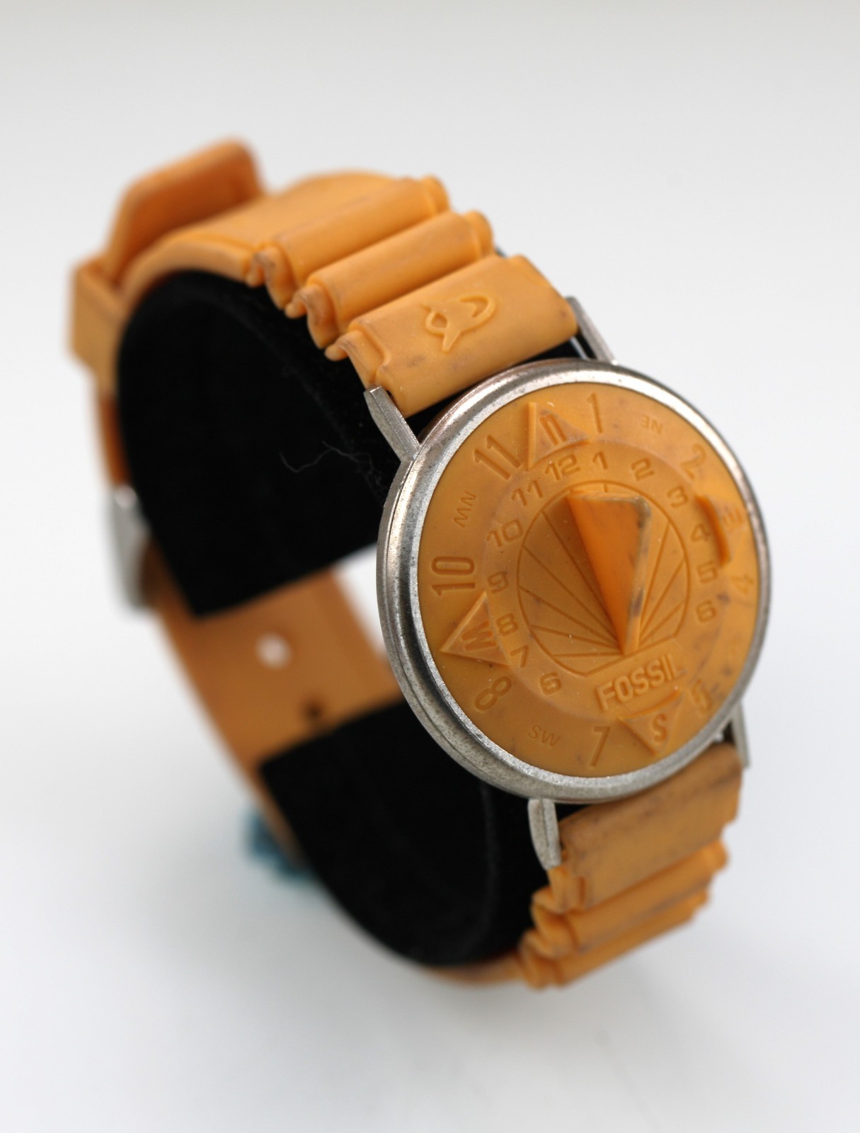 Fossil Watch Men Sundial Rare Vintage Non-Movement Plastic SD-7627 Orange