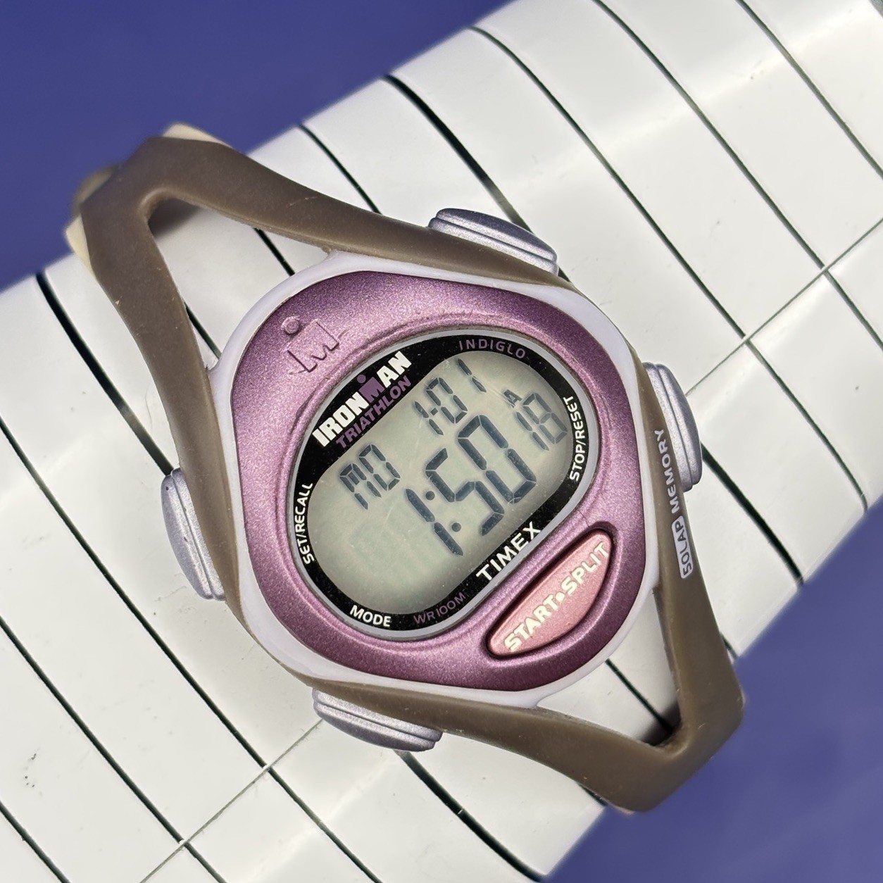 Timex Ironman Sleek Womens Pink Purple 50 Lap Indiglo Digital Watch #YC1