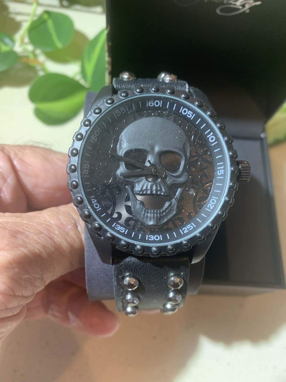 Ed Hardy Quartz Watch Black Skull Dial Black Strap w/ Box NEW