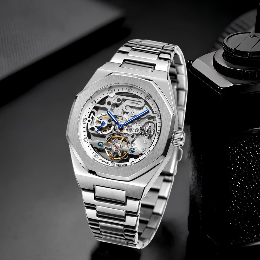 Forsining Tourbillon Automatic Skeleton Mechanical Watch for Men Luminous Hands