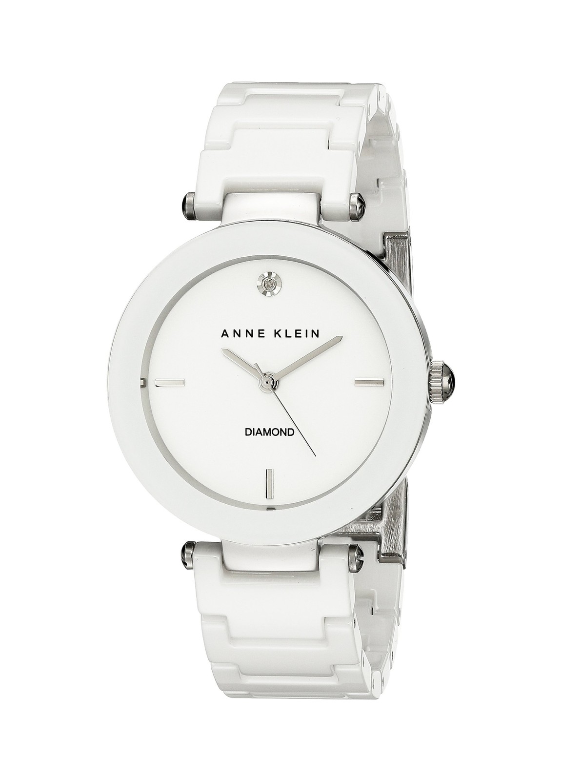 Anne Klein Womens AK/1019WTWT Diamond-Accented Watch with Ceramic Bracelet