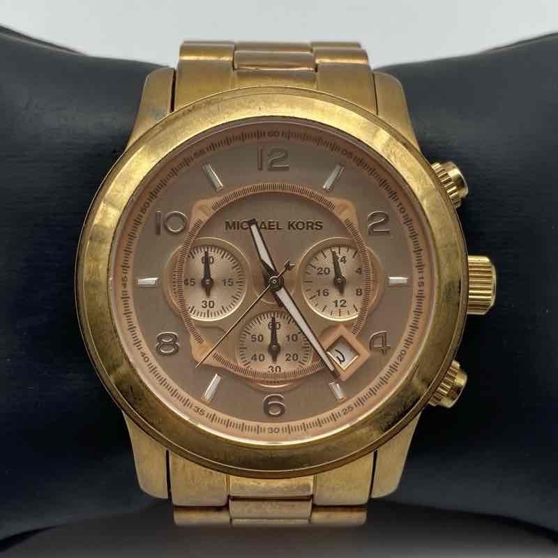 Michael Kors MK-8096 Gold Tone Stainless Steel Chronograph Runway Watch 44mm