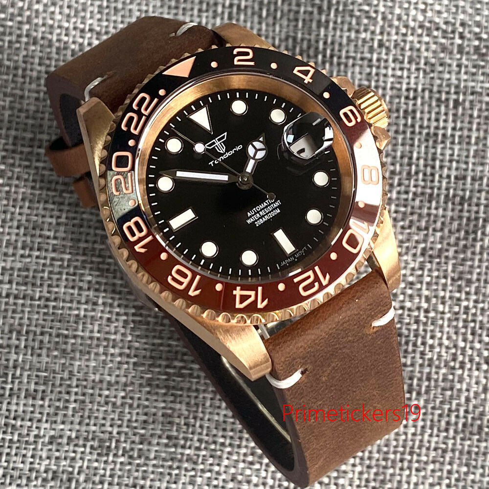 Tandorio CUSN8 Solid Bronze NH35A Automatic Men Watch Ceramic Insert Black Dial