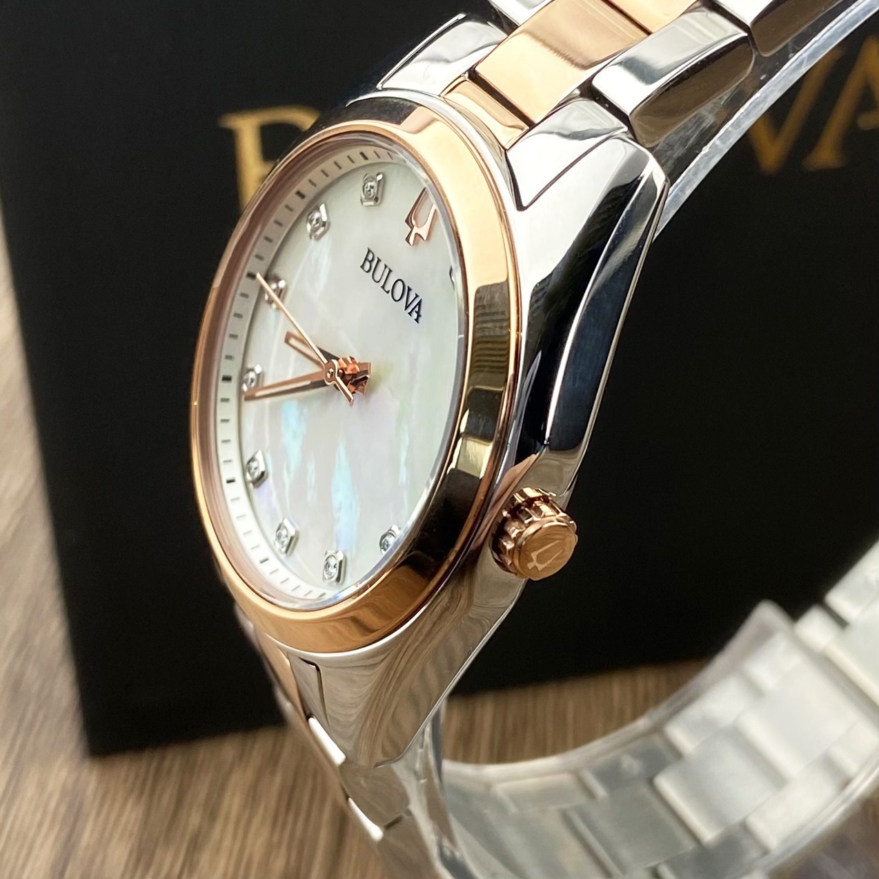 Bulova Surveyor 98P207 Mother of Pearl White Dial Rose Gold Women’s Watch