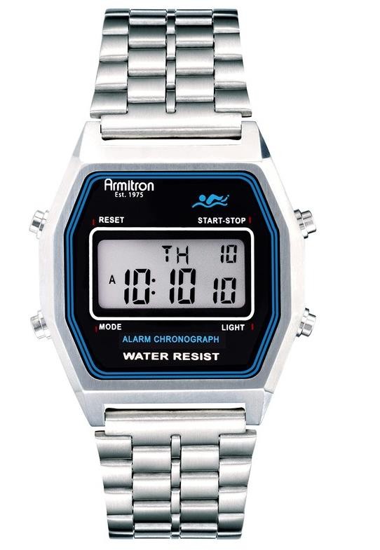 Armitron Sport 40/8474BKSV Men’s Retro LCD Chronograph Steel Watch+Free Watch