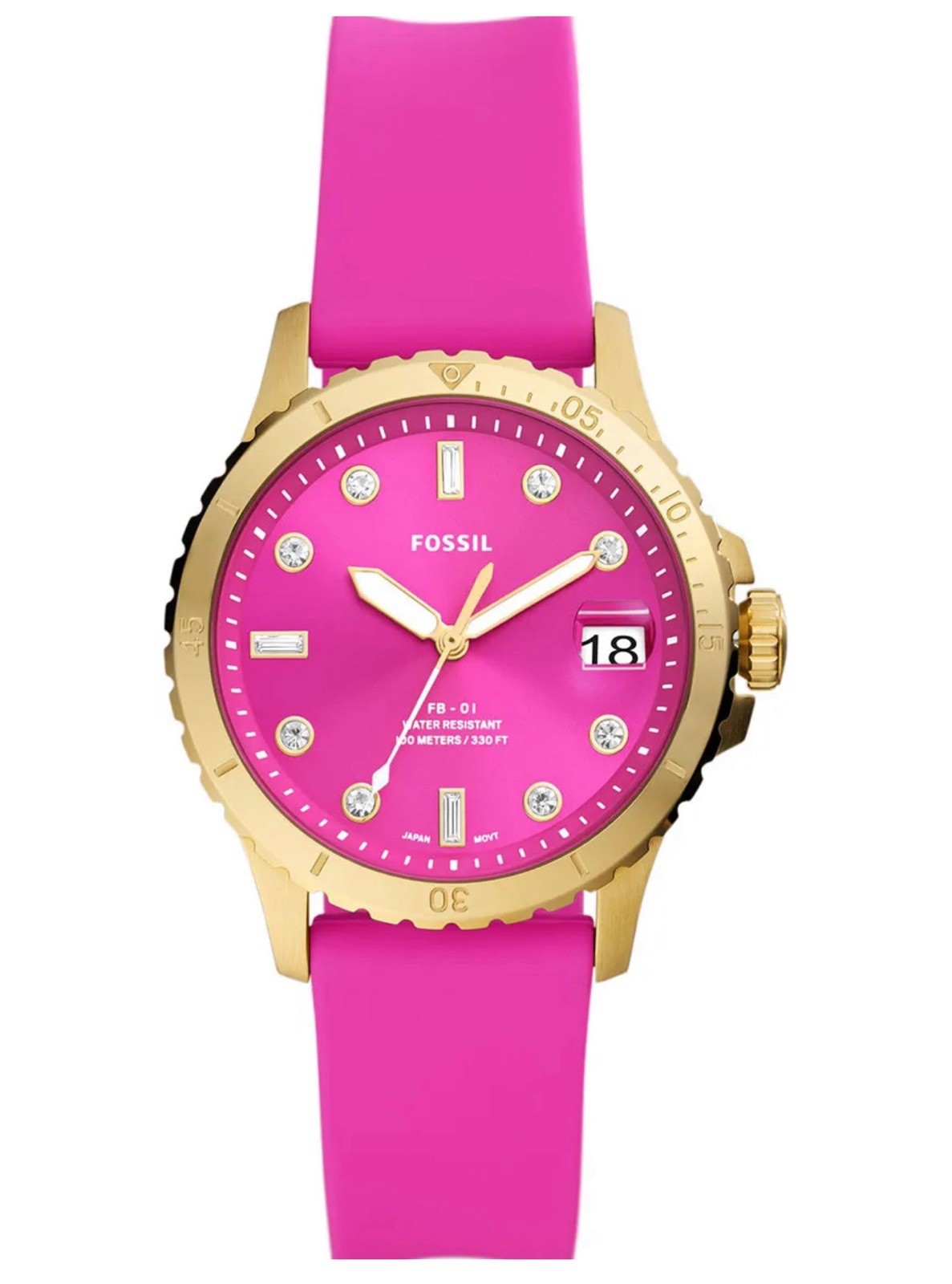 Pink FOSSIL Stainless Steel Watch FB-01 Water Resistant Silicone Strap 36mm