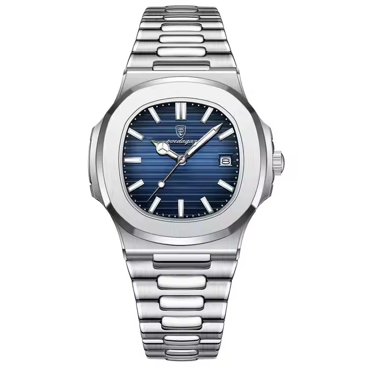 POEDAGAR Luxury Business Men’s Quartz Watch 3Bar Square Luminous Date Stainless