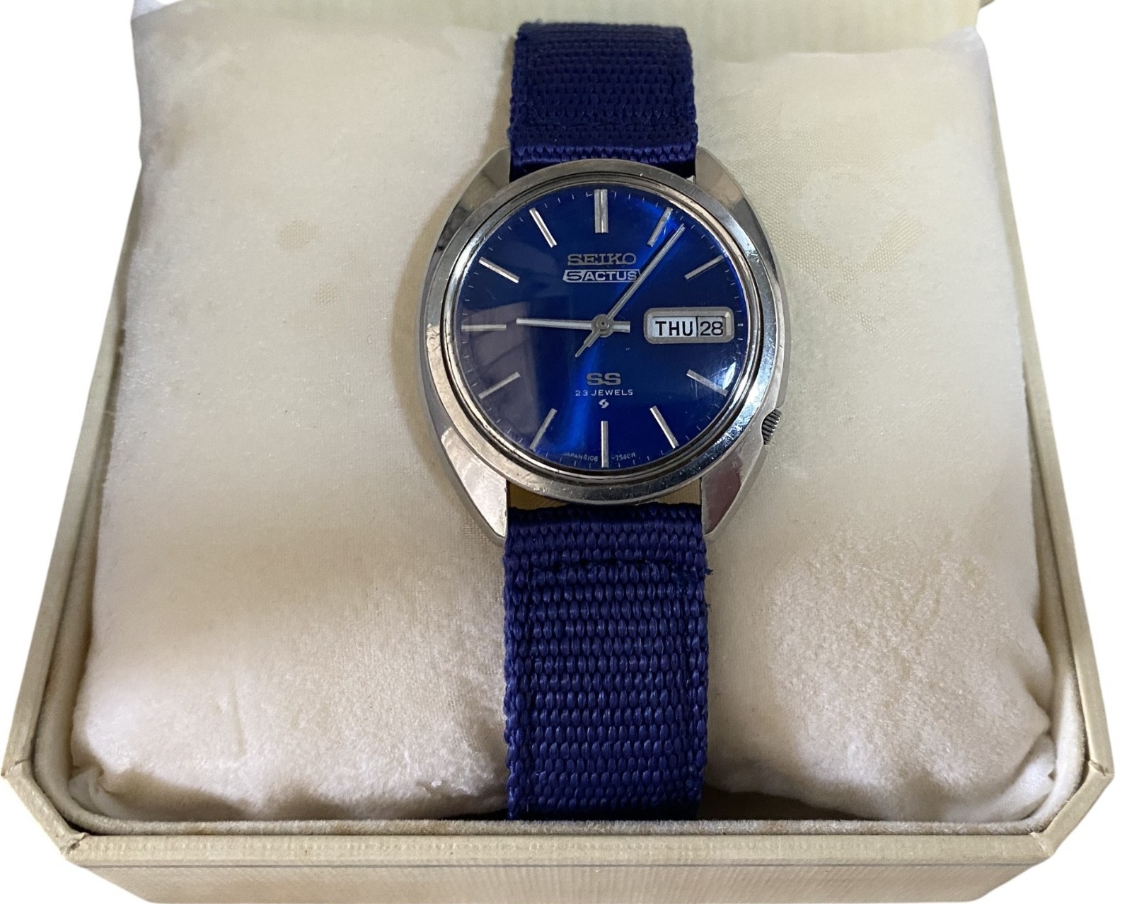 Vintage Seiko 5 Actus SS 23J Automatic Blue Dial Watch Japan