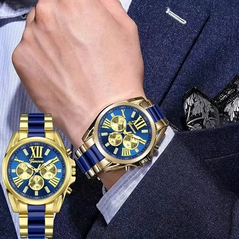 Men’s Luxury Golden-Tone Retro Quartz Watch Roman Numerals – Elegant Casual Watc