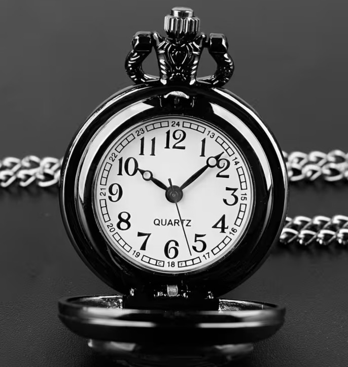 NEW 1.4″ CATS Galore! Black Quartz Pocket Watch & 31.5″ Necklace Chain 1.4″x0.6″