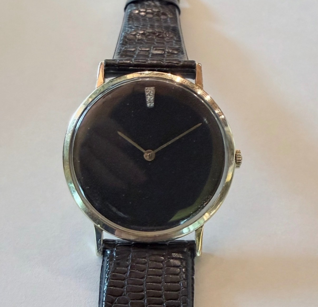 Vintage Omega 14K Gold Cal.620 Black Dial 3 Diamond Dress Watch D6672 Runs