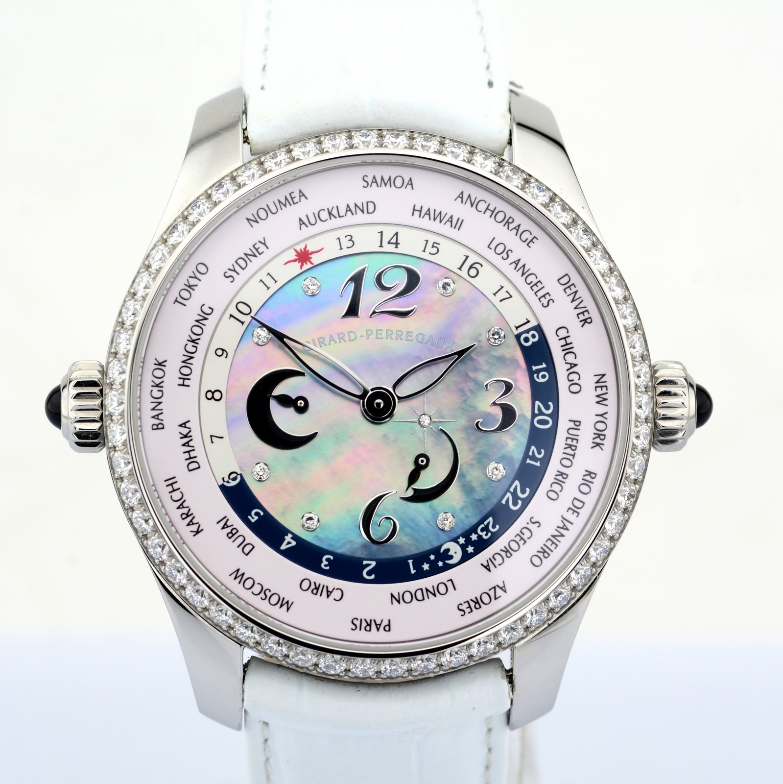 Girard-Perregaux World WW.TC Diamond Bezel Mother of pearl Dial – Dual Crown