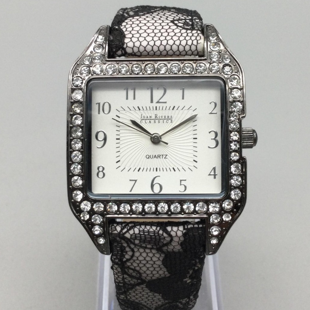 Joan Rivers Classics Watch Womens 33mm Crystal Bezel Lace Leather New Battery