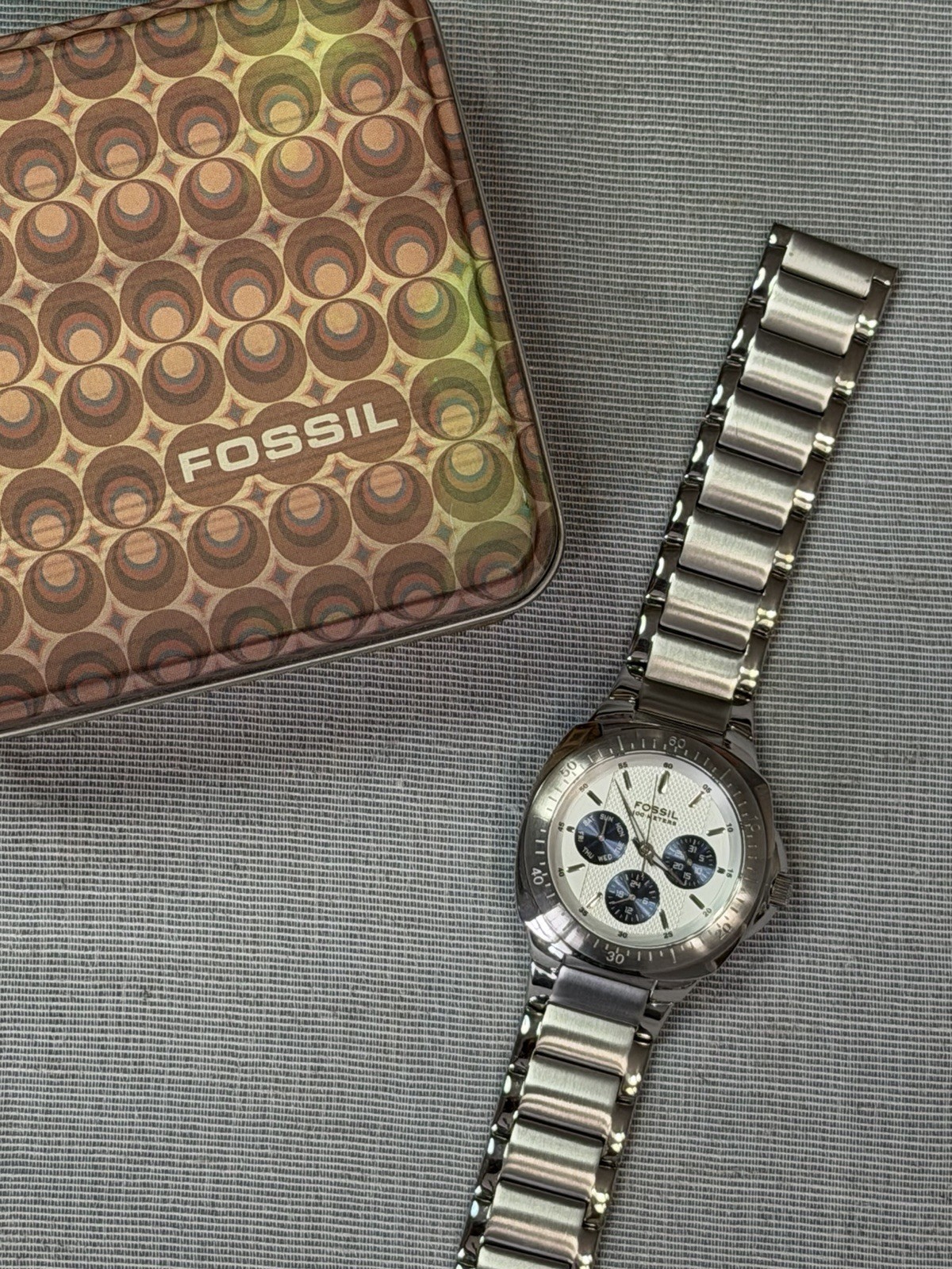 Fossil Blue Quartz Analog Watch Stainless 40mm 100m Silver/Blue w/Tin 00269-1a