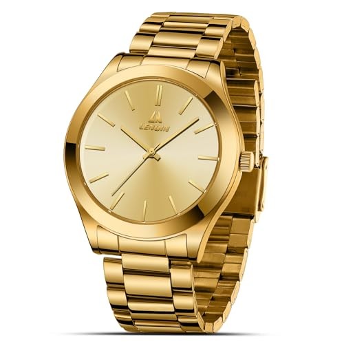 Mens Watches Waterproof Stainless Steel Watch for Men Analog A3-0547-Gold