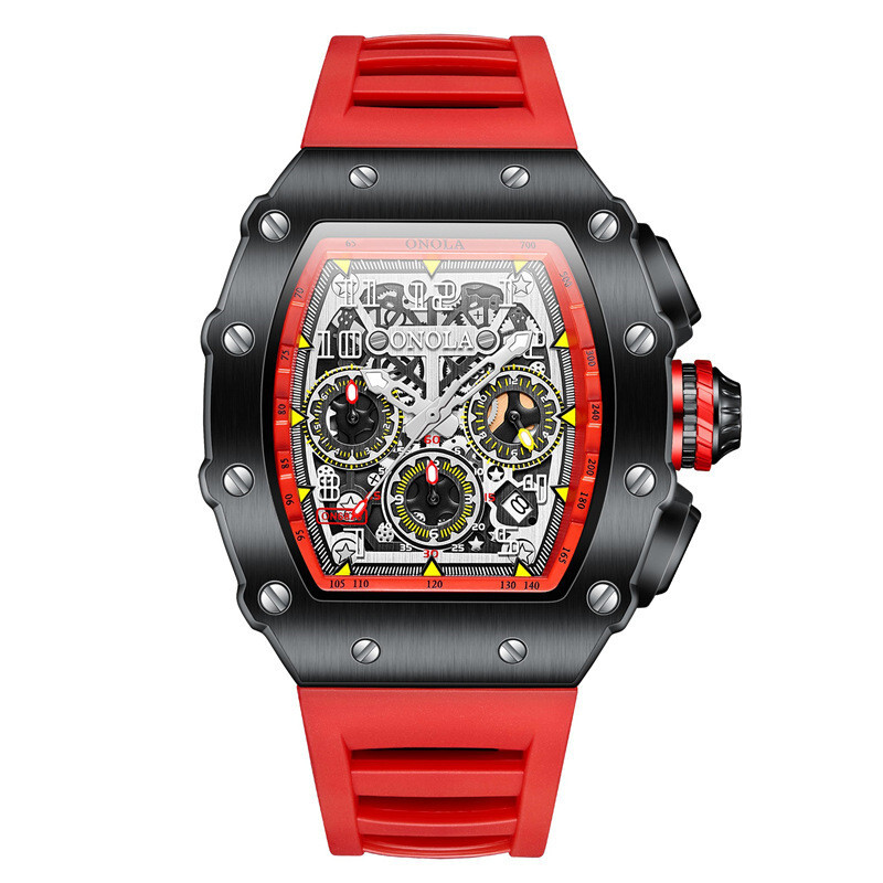 ONOLA Men Sport Watch Chronograph Quartz Waterproof Silicone Band Date